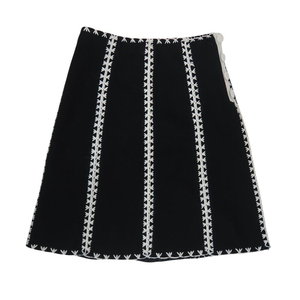 Vintage Y2K Etcetera Black Wool Blend Cream Trim A-Line Skirt 2